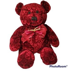 Dan Dee Collector's Plush Dark Red Teddy Bear Stuffed Animal Red/ Gold Bow